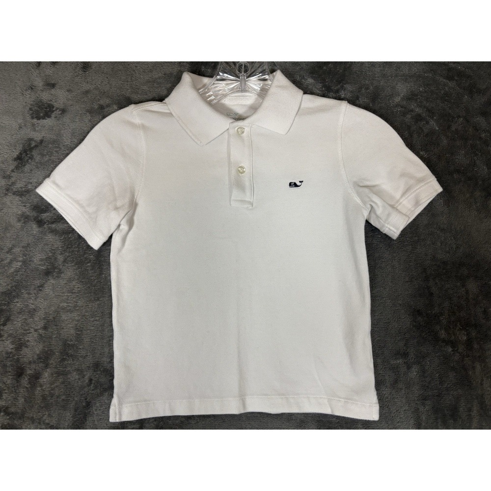 Vineyard Vines, Boys Pique Button Collared Polo Shirt White Cap‎ Size 5